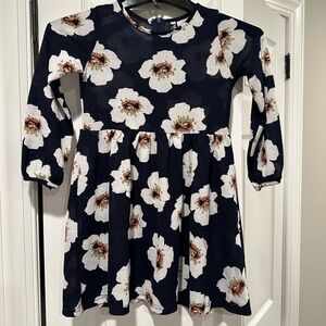 White and Blue Floral Sundress with 3/4 Cuffed Sleeves